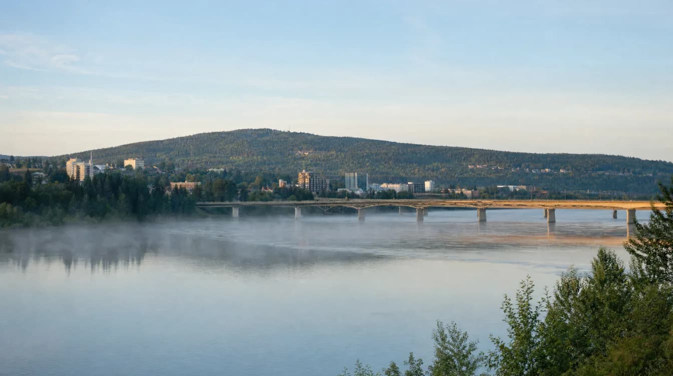 Fraser River and downtown Prince George, British Columbia — industrial wastewater treatment service area in Canada