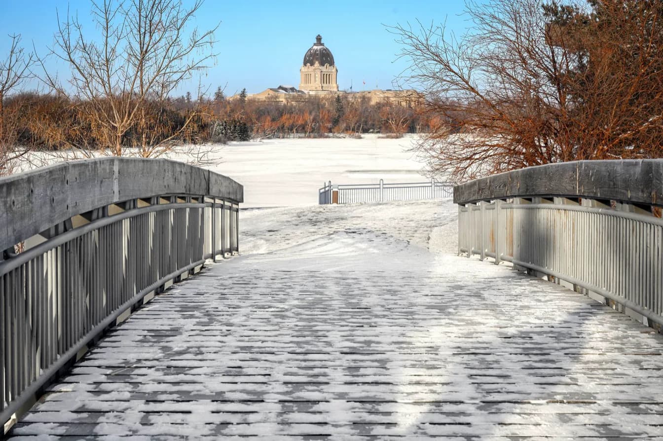 Footbridge leading to the Saskatchewan Legislative Building in Regina — industrial wastewater treatment service area in Canada
