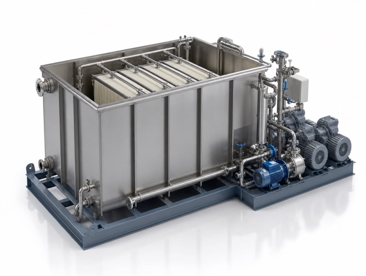 Membrane bioreactor (MBR) tank with hollow-fibre membrane cassettes for industrial wastewater treatment in Canada
