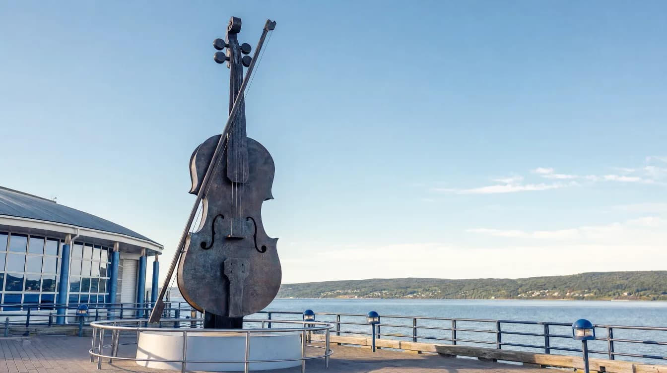 The giant fiddle sculpture on the Sydney, Nova Scotia harbourfront — industrial wastewater treatment service area in Canada